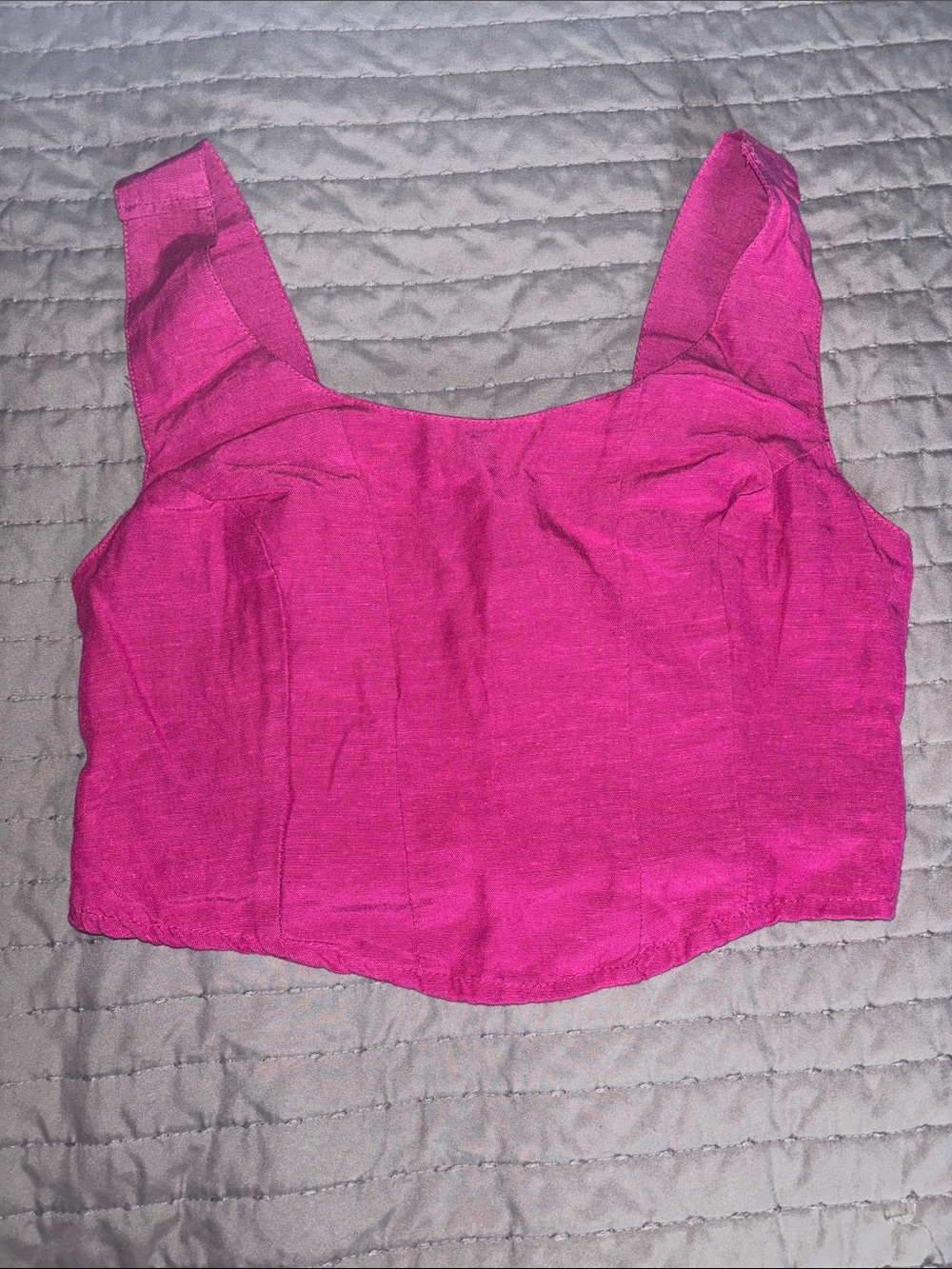 Square-Neck Crop Top in Bright Fuchsia